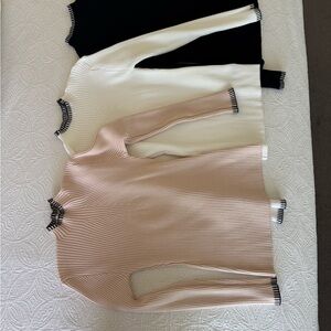 Ribbed Knit Sweaters in Black, White, and Pink